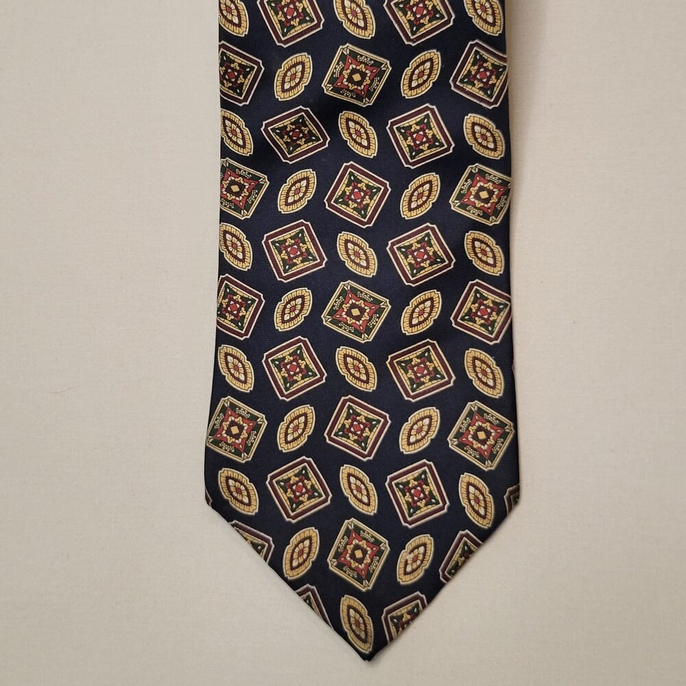 Tommy Hilfiger Vintage Tie Men's Classic Geo Medallion Print Navy Red Gold Silk